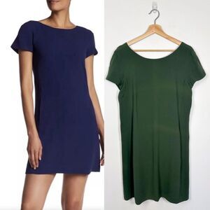 Theory Womens Jamelya Winslow Crepe Short Sleeve Shift Mini Dress Green Sz 10